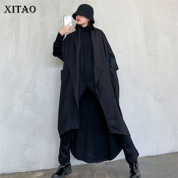 

xitao asymmetrical casual belt trench women tide fashion new style half batwing sleeve turn down collar pocket coat zyq4288 201031, Tan;black
