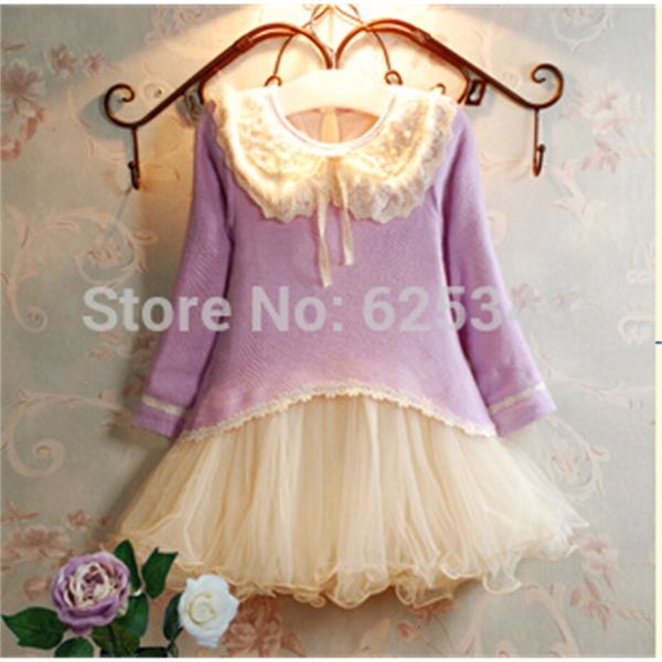 

2021 new winter children korean pearl pure cotton net yarn lace baby girls 3-7year kids clothing,vestidos de menina b380, Red;yellow