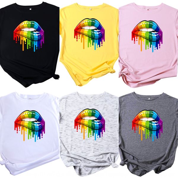 

женская радуги lip печати хлопка с коротким рукавом женская радуги lip печати хлопка короткий футболка рукав футболки ikmcq, White