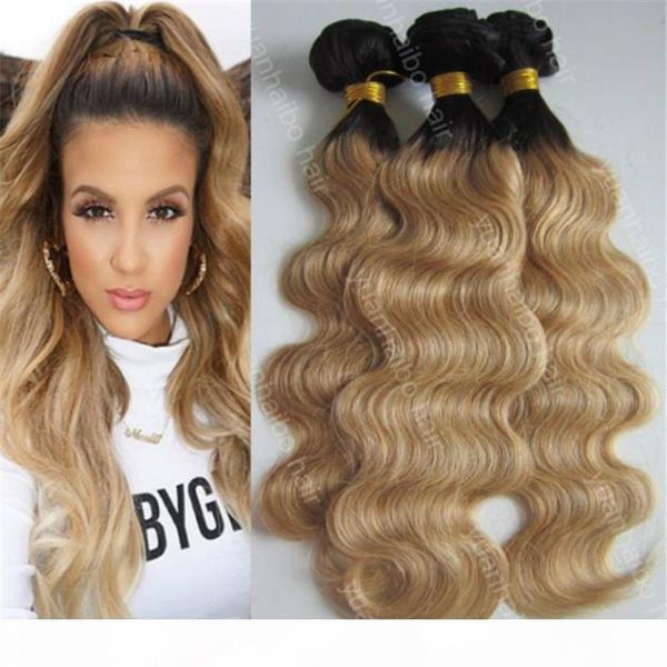 

1b 27 peruvian body wave virgin human hair ombre hair weft 3pcs ing, Black;brown