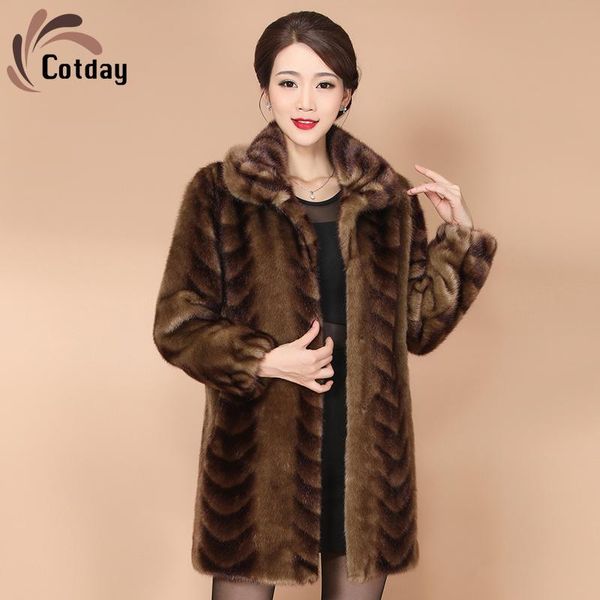 

cotday turn-down collar plus size 4xl single breasted long thicken casual 2020 fashion winter warm women fur coats, Black