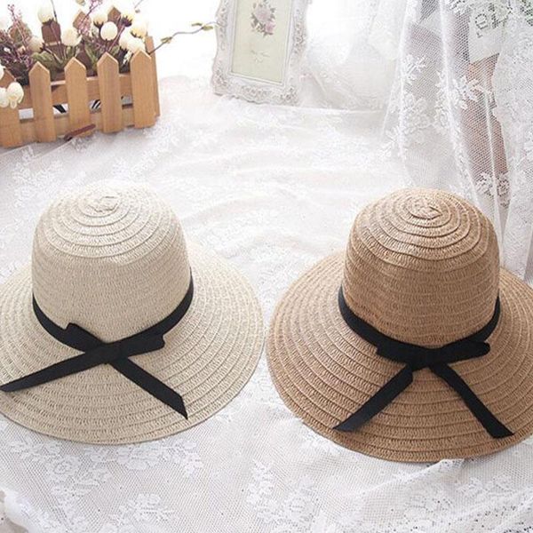 

wide brim hats leisure fisherman's hat beach sun protection sunshade cap weaving bow-knot flower straw womens summer caps, Blue;gray