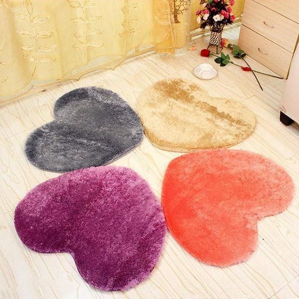 

carpets 1pc 5 color polyester modern heart shaped nonslip carpet shower floor bathroom door mats cushion shaggy rug bath tub