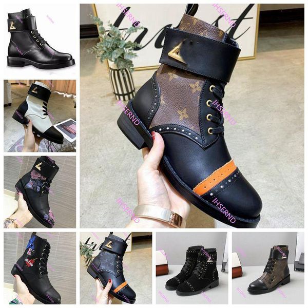 

newst branded women wonderland ranger lace-up boot designer lady glazed leather flat heel rubber outsole boots, Black