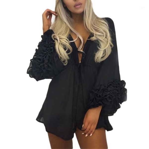 

dress women's swimsuit cover up beach suit long lace up chiffon shirt1, White;black