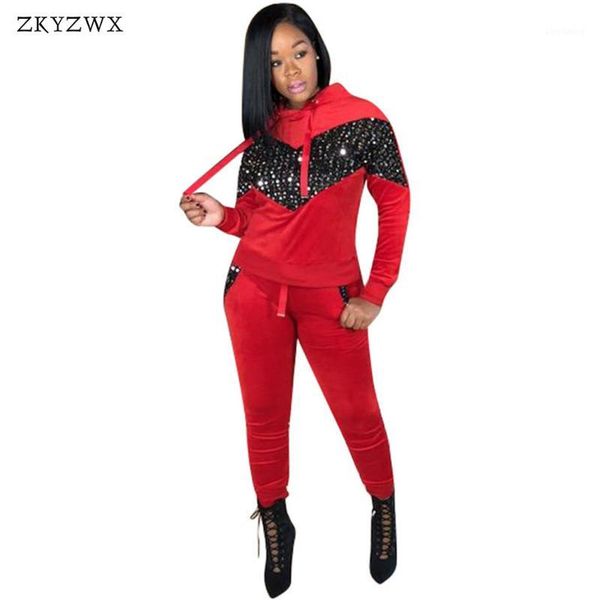 

zkyzwx velour sportswear 2 piece sets spring velvet tracksuit two piece set sweatshirt hooded +pant sweat suit women outfits1, White