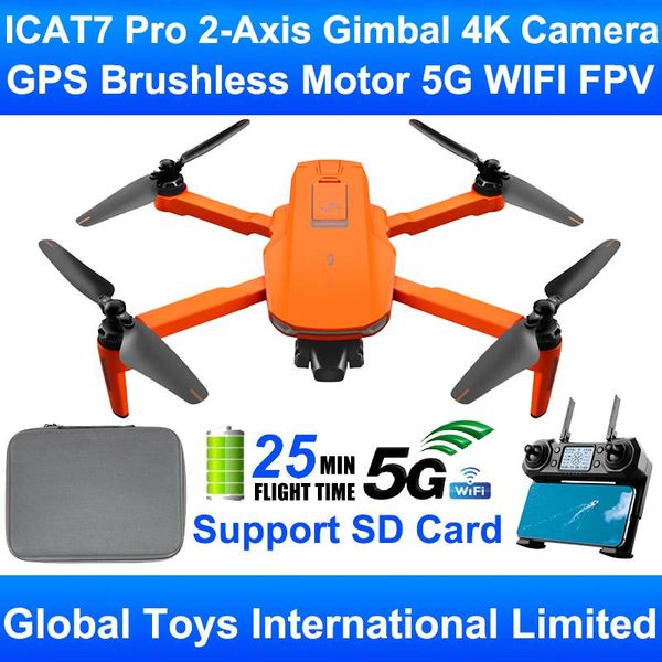 

icat7 pro 2-axis gimbal professional 4k camera brushless motor gps 5g wifi fpv rc drone quadcopter support sd card vs sg906 pro