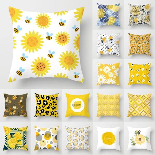 

2020 new yellow floral cushion cover modern nordic geometric polyester white pillowcase livingroom sofa decorative pillows