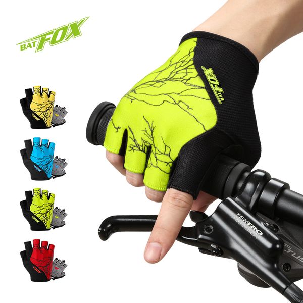 

batfox cycling gloves half finger anti slip gel pad breathable motorcycle mtb road bike gloves men women sports bicycle gloves 201020, Blue;gray