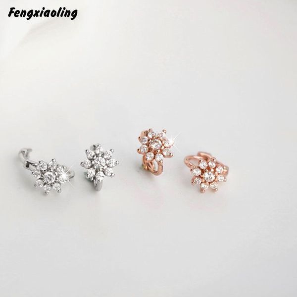 

fengxiaoling new fashion 100% genuine 925 sterling silver light luxury multiple zircons flowers hoop earrings for women jewelry, Golden;silver