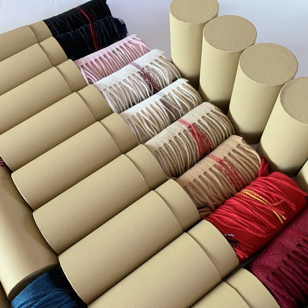 

with round tube box 2020 winter 100% cashmere scarf classic check scarfs women men pashmina luxury shawls and scarves, Blue;gray