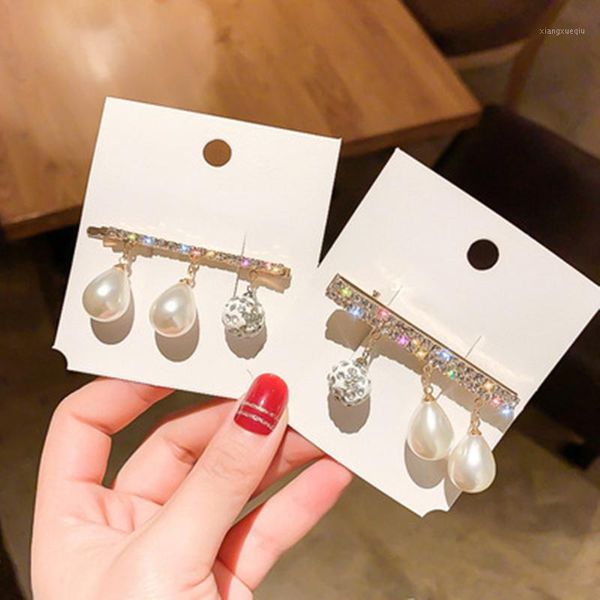 

spring and summer 2020 new pearl rhinestone hair clip tassel girl heart pendant hair accessory1, Slivery;white