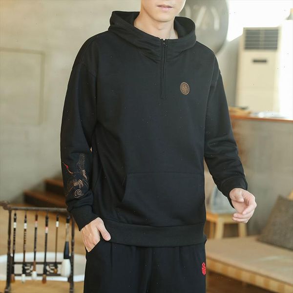 

mrgoldenbowl mens oversized hoodies 2021 autumn new mens hooded sweatshirts fashion chinese style embroidered woman clothing, Black