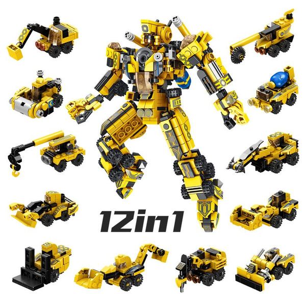 

576pcs 12 in 1 treansformation city engineering technic machine robot building block assembled model kits diy toys for children qylaze