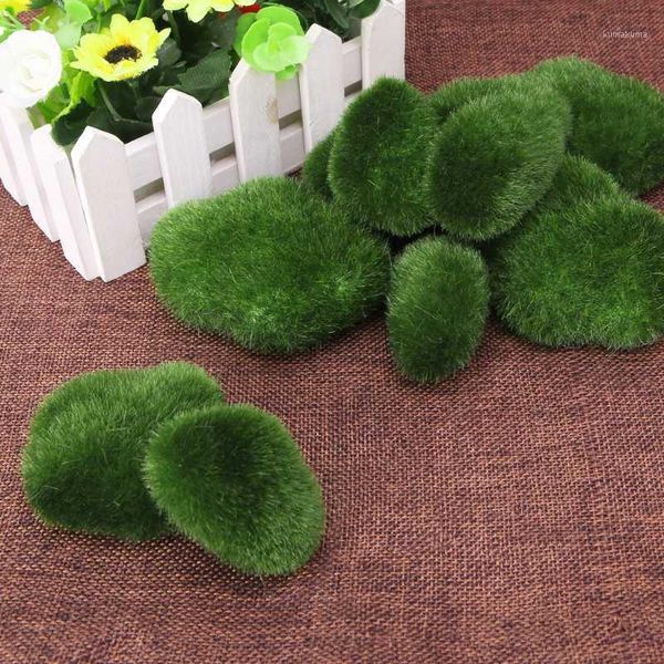 

8/10pc artificial fake faux emulation moss fuzzy stone ball rock garden decor uk1