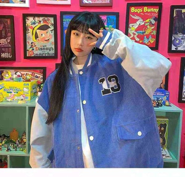 

women's jackets corduroy baseball uniform women oversized v-neck coats all-match casual korean loose jacket oversized jackets for wco6, Black;brown