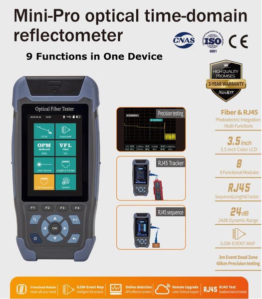 

otdr fiber optic reflectometer with 9 functions vfl ols opm event map 24db for 64km optical cable tester