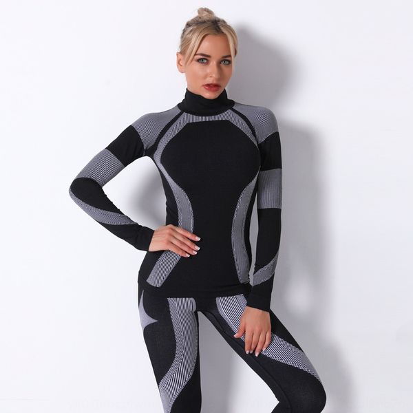 

seamless knitted stripe quick clothes clothes yoga suitdrying yoga suit long sleeve sports running fitness suit 7gfxh, Gray