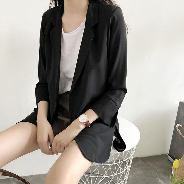 

women's suits & blazers korean-style summer wear style loose-fit three-quarter-length sleeve mid-length chiffon thin female suit coat1, White;black