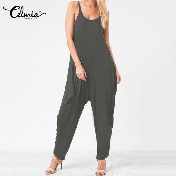 

womens knitted jumpsuits sleeveless spaghetti strap romper celmia 2020 summer casual loose drop-crotch harem pant plus size1, Black;white