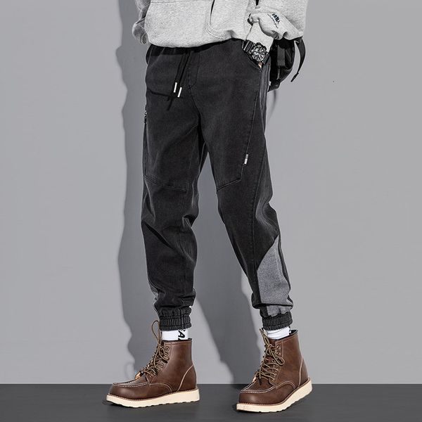 

2021 new autumn newly streetwear fashion men jeans loose spliced designer cargo pants wide leg hip hop jogger harem trousers jc, Blue