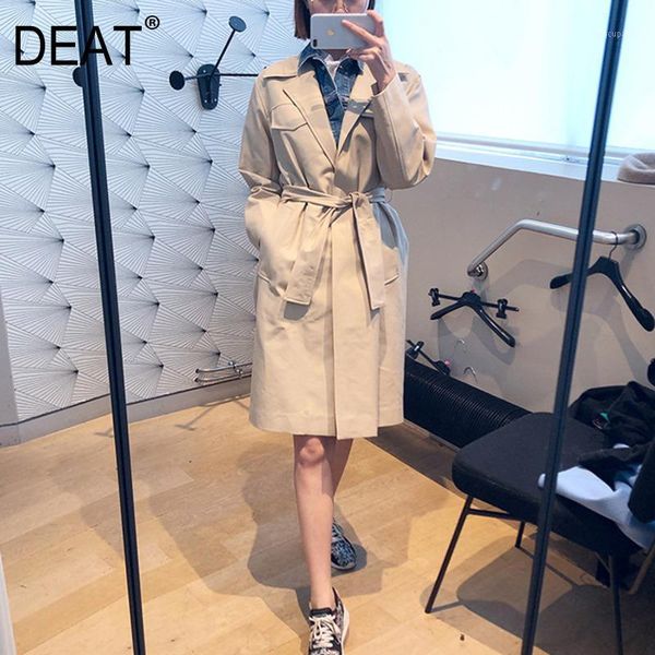 

deat 2019 new autumn and winter turn-down collar full sleeves denim patchwork windbreaker with belts female coat wh71904l1, Tan;black