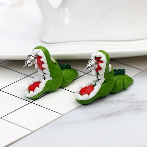 

stud creative diy fashion soft ceramics split body ear studs personal funny emulational green crocodile exaggerated earrings, Golden;silver