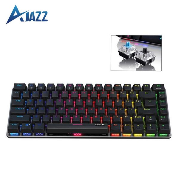 

keyboards ajazz ak33 wired mechanical keyboard usb gaming 82 keys blue / black switch rgb 1 color backlit for pc gamer