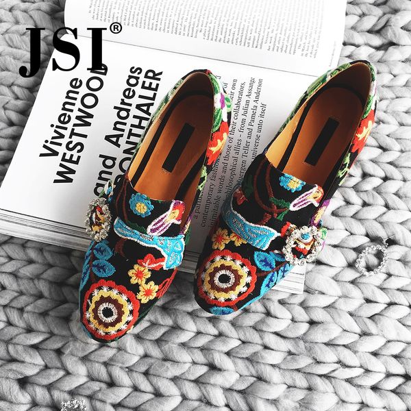 

jsi spring casual women pumps handmade cotton fabric fashion ethnic embroider ladies shoes elegant square high heel pumps lj200928, Black