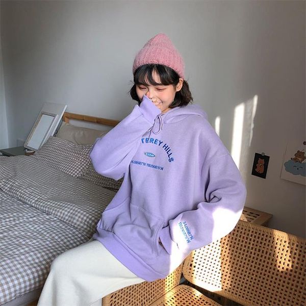 

female korean kawaii casual loose embroidered letter sweatshirt womens sweatshirts japanese harajuku ulzzang clothing for women, Black