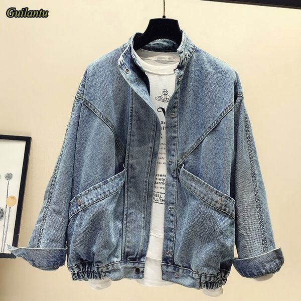 

guilantu spring denim coat women mandarin collar single breasted solid vintage jeans jacket female loose streetwear jackets 201023, Black;brown