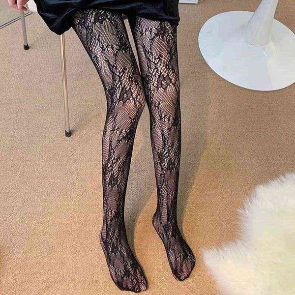 

socks hosiery 2022 spring and summer over knee black rose fishing net socks sunflower thin lace hollow pantyhose women, Black;white