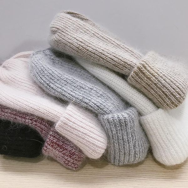 

brand 2020 women autumn winter hats elastic knitted cotton gorro solid multicolors beanies cap high-end cute casual hats, Blue;gray
