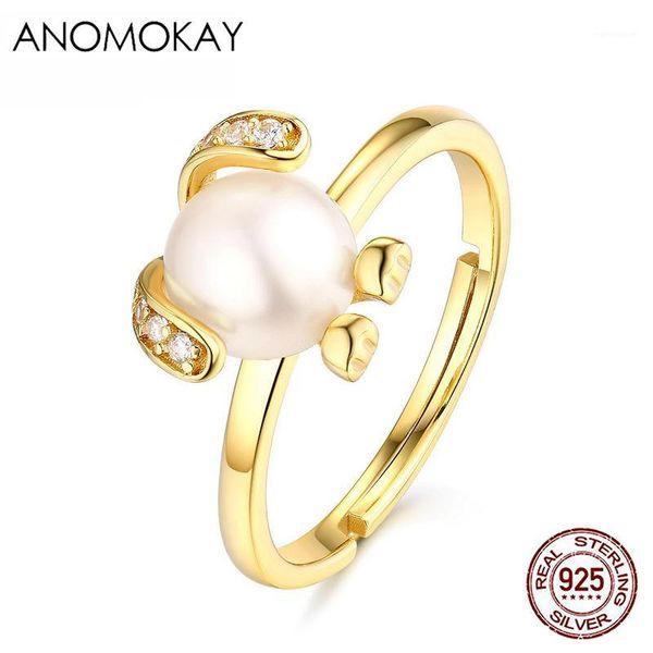 

Anomokay New Shinny White CZ Pearl Sheep Model Gold Color Rings for Women Girl Birthday Gift 925 Sterling Silver Resizable Ring1, Golden;silver