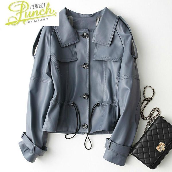 

genuine 2021 spring autumn jacket women short korean sheepskin coat motorcycle women's leather jackets kqn28005 kj24211, Black