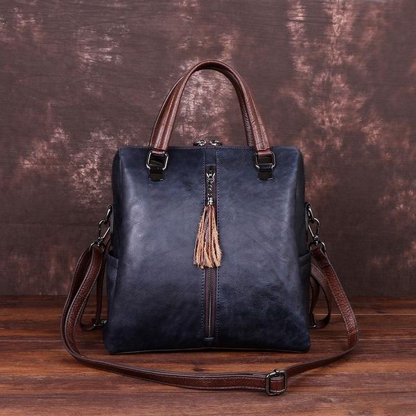 

tote bags messenger female shoulder bag tassel multi-function back pack retro leisure women genuine leather handbag