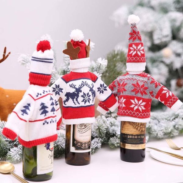 

christmas decorations 2pcs knitting wine bottle cover snowman/elk/snowflower red wrapper xmas party sweater 9990361