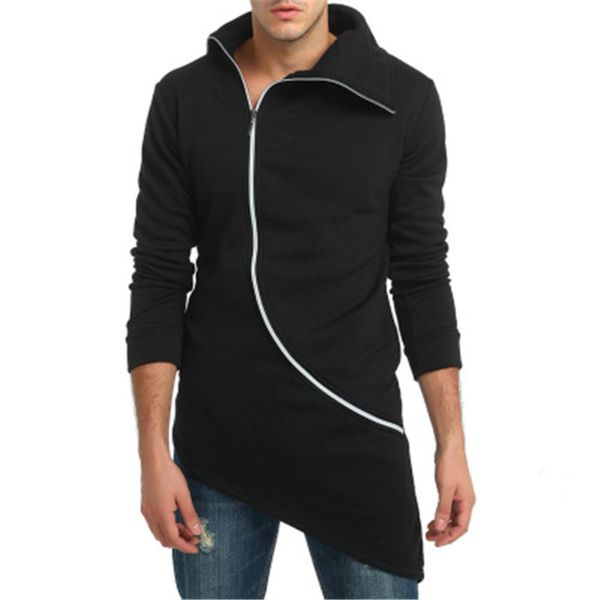 

wholesale european and american plain black fashion slanting zip up men hoodie