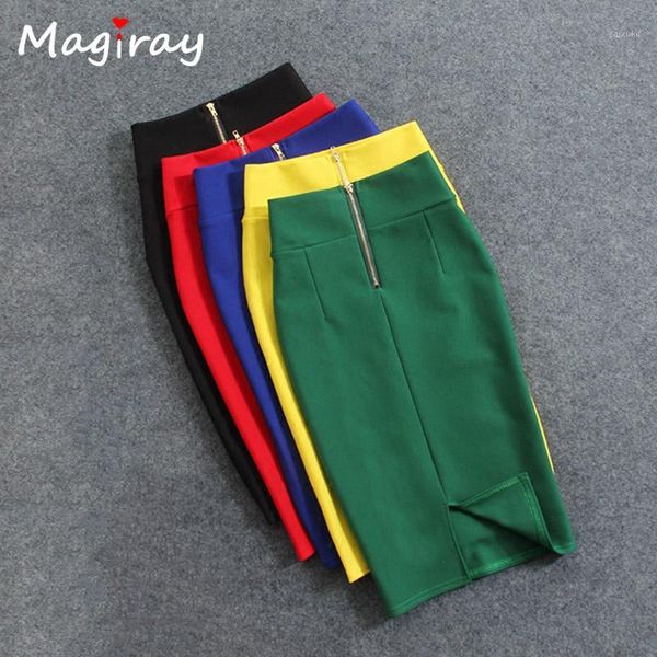 

magiray high waist elastic pencil skirt female bodycon skirts women summer 2017 knee length back split ladies office saia c5711, Black