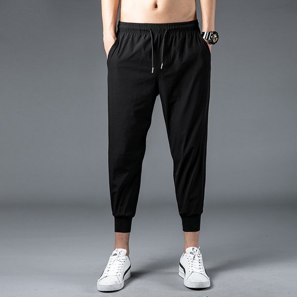 

2020 summer capri pants new capri pants summer new ice silk lightweight men's capris fashionable versatile trend elastic capris for men, Blue