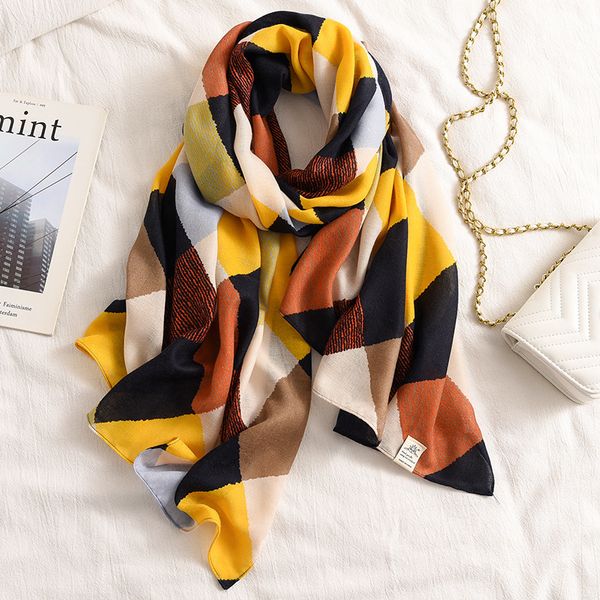 

scarves women's korean version of color contrast versatile, thousand bird check bib shawl spring and autumn winter warm thin long silk, Blue;gray