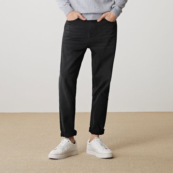

7lesf 2019 casual jeans slim fit straight and trendy nine-point mid-waist fashion new black jeans for men 9721 y1jip, Blue