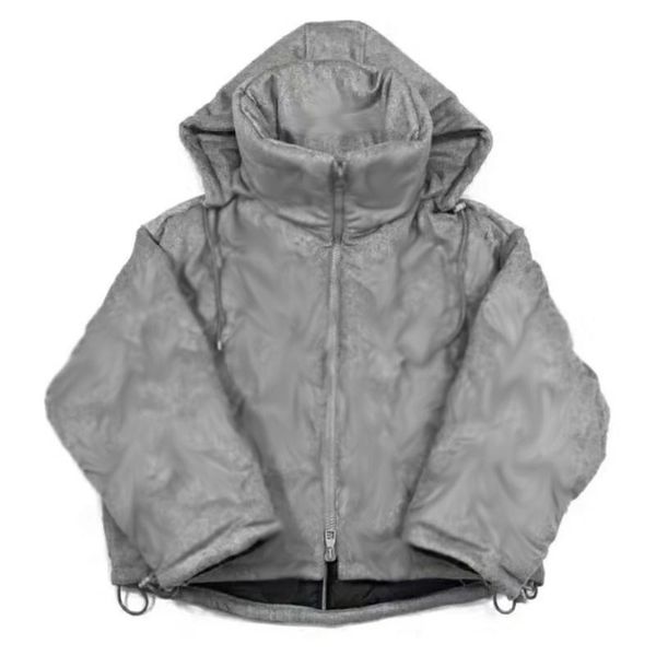 

20fw wool cashmere blend fabric heavy embossed down jacket winter warm outdoor coat men women windproof street outwear, Black