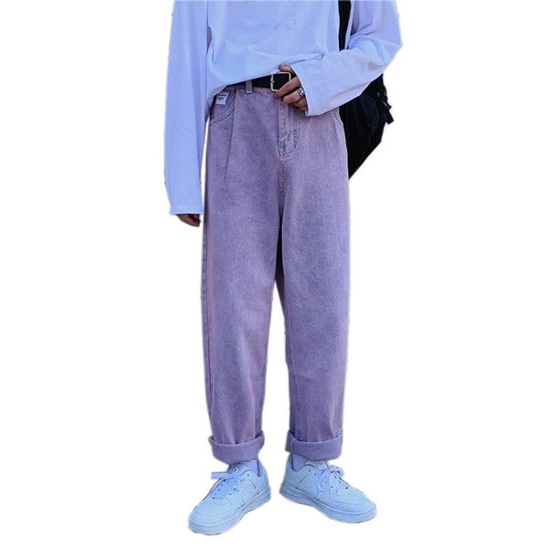 

casual loose fit purple jeans men 2020 autumn winter straight breathable comfortable jeans men pants retro washed hip hop, Blue