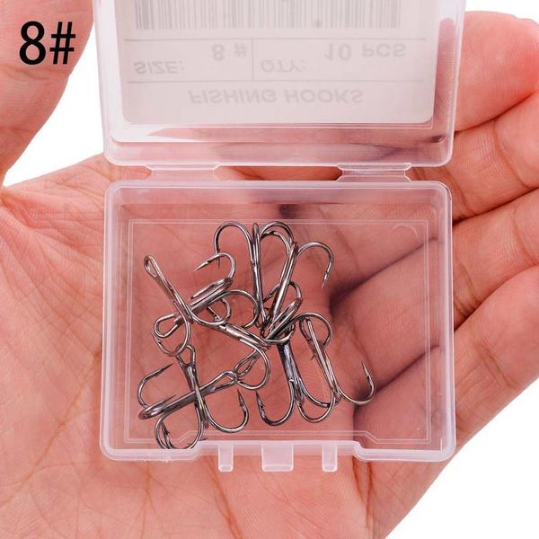 

10pcs / box 14# - 3/0# fishing hook high carbon steel treble fishhook overturned hooks fishing tackle round bend treble sqcvmp