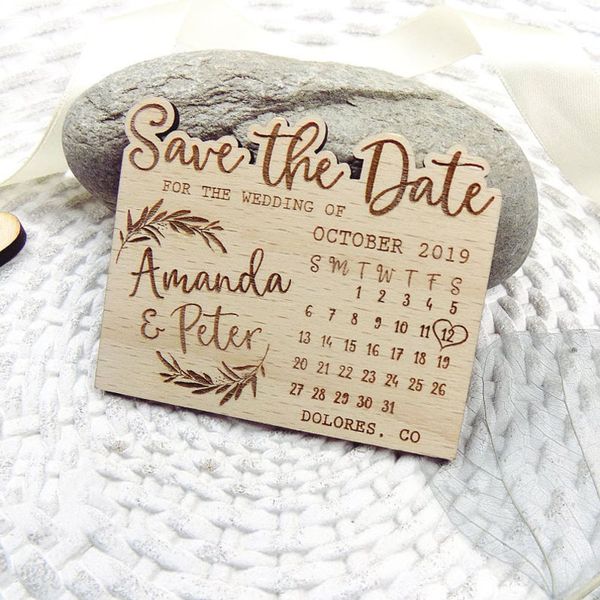 

calendar magnet, wood mountain custom leaf date, adventure save the date 1027