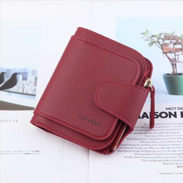 

leather small women wallet brand mini womens wallets and purses short female coin purse credit card holder, Red;black