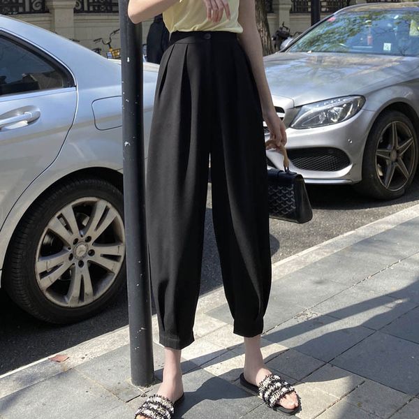 

2021 new leggings position women's pants streetwear polyester solid ankle trendsetters street length high waist summer thin x342, Black;white