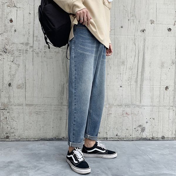 

fall winter 2019 straight trendy loose and jeans trousers and jeans men's pants versatile daddy pants korean version sbvou, Blue
