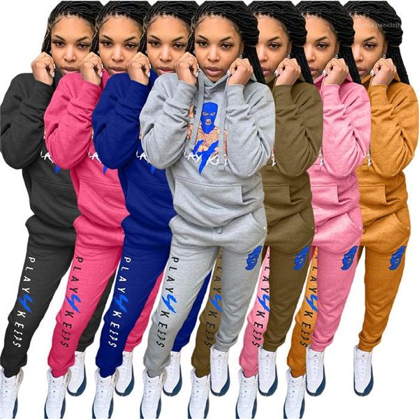 

sweatpants autumn fashion women 2pcs sports sets cartoons letter tracksuits womens designer hooded hoodies and casual, Gray